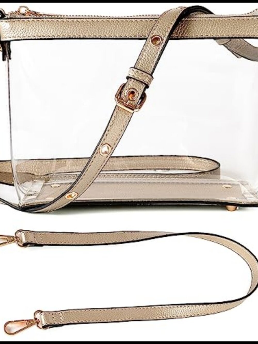 Clear Zipper Crossbody Bag Vegan Leather Trim Stadium Approved PVC Purse